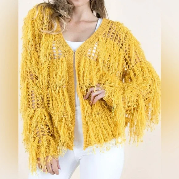Sweaters Trendy Yellow Shaggy Cardigan Poshmark